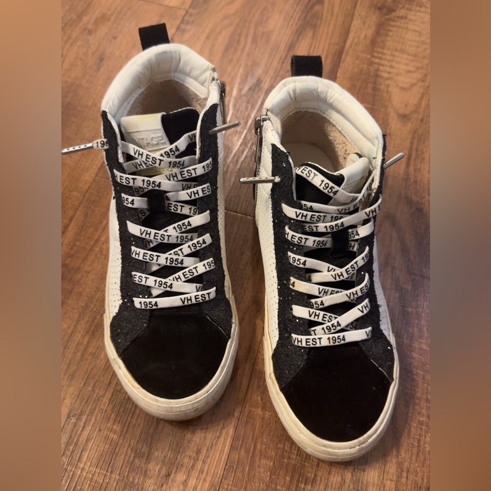 Vintage Havana Black and White Sneakers with Textured Suede